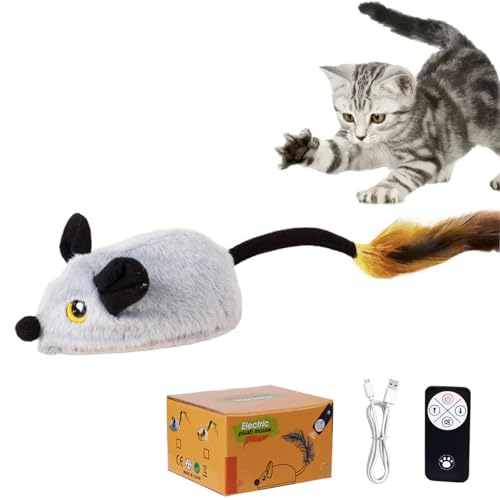 CHENRI Interactive Cat Toys, Interaktives Katzenspielzeug Maus, ferngesteuerte Elektrisch Spielmaus mit Federschwanz, Bewegliches automatisches Katzenspielzeug Mäuse, Spielmäuse für Katze (Grau) von CHENRI