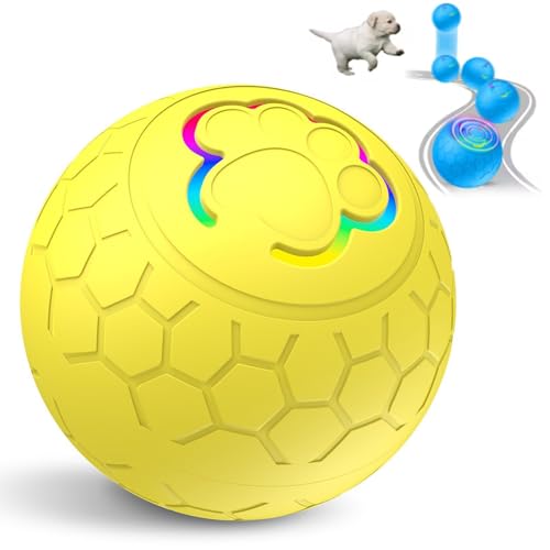 CHENRI Jowl Jiggler Dog Toy, Wackelball Spielzeug für Hunde, Interaktives Hundespielzeug Hundeball, 360° automatisch rollendes Ballspielzeug mit LED, Elektrisch Hundespielzeug für alle Hunde (Gelb) von CHENRI