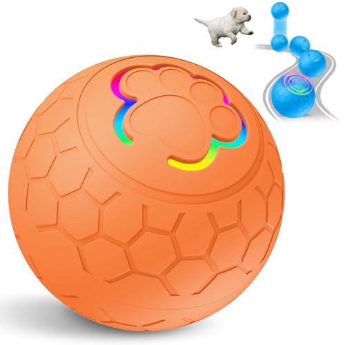 CHENRI Jowl Jiggler Dog Toy, Wackelball Spielzeug für Hunde, Interaktives Hundespielzeug Hundeball, 360° automatisch rollendes Ballspielzeug mit LED, Elektrisch Hundespielzeug für alle Hunde (Orange) von CHENRI