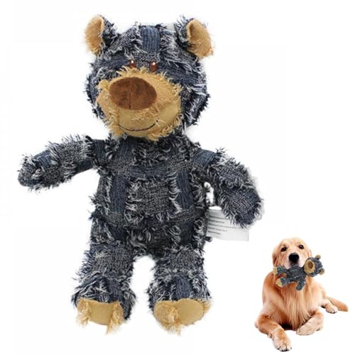 CHENRI Lumiqour Dog Chew Toy, Unzerstörbar Robuster Bär Hundespielzeug, Quietschend Hunde Spielzeug, Unzerstörbares Hundespielzeug für Aggressive Kauer, Interaktives Kauspielzeug für Hunde (blau, L) von CHENRI