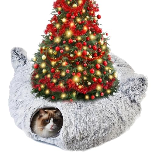 Cat Christmas Tree Skirt Tunnel, Weihnachten Katzentunnel, Katzentunnelbett mit zentraler weicher Matte, Katzentunnel Bett unter Weihnachtsbaum, Plüsch Katzenbett Katzenspielzeug für Katzen (Ohr) von CHENRI