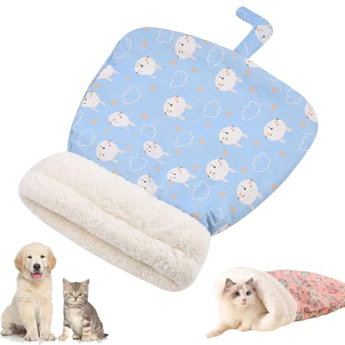 Cat Winter Sleeping Bag, Selbstwärmendes Katzenbett, Großer Kuschelsack, Katzenschlafsack, Weiches Plüsch Katzen Kuschelhöhle, Warmes Haustierbett, 360° Komfortabler Kuschelsack für Katzen (Blau) von CHENRI