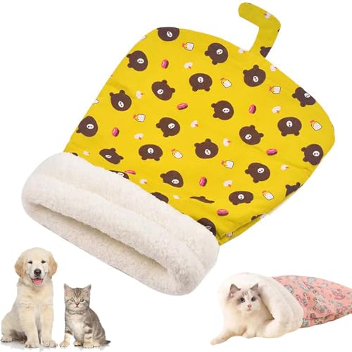 Cat Winter Sleeping Bag, Selbstwärmendes Katzenbett, Großer Kuschelsack, Katzenschlafsack, Weiches Plüsch Katzen Kuschelhöhle, Warmes Haustierbett, 360° Komfortabler Kuschelsack für Katzen (Gelb) von CHENRI