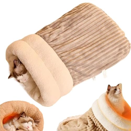 Cat Winter Sleeping Bag, Winterschlafsack für Katzen, Kuschelsack, Katzenschlafsack, selbstwärmtes Katzenbett, Weiches Plüsch großer Katzen Kuschelhöhle, 360° Warmer Katzenbett für Katzen (Grau, L) von CHENRI