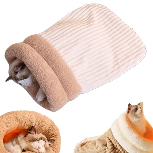 Cat Winter Sleeping Bag, Winterschlafsack für Katzen, Kuschelsack, Katzenschlafsack, selbstwärmtes Katzenbett, Weiches Plüsch großer Katzen Kuschelhöhle, 360° Warmer Katzenbett für Katzen (Beige, M) von CHENRI