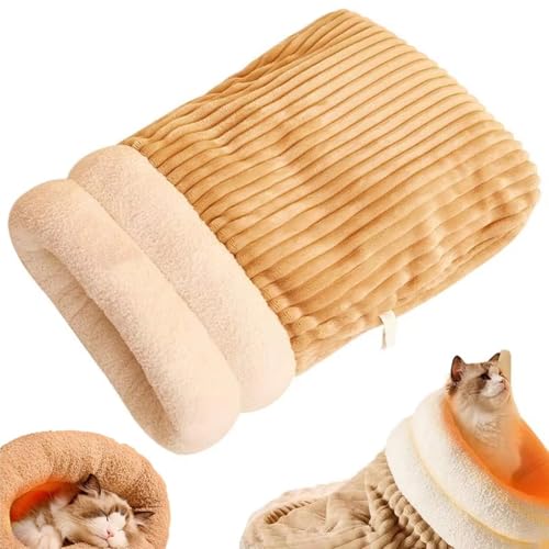 Cat Winter Sleeping Bag, Winterschlafsack für Katzen, Kuschelsack, Katzenschlafsack, selbstwärmtes Katzenbett, Weiches Plüsch großer Katzen Kuschelhöhle, 360° Warmer Katzenbett für Katzen (Braun, L) von CHENRI