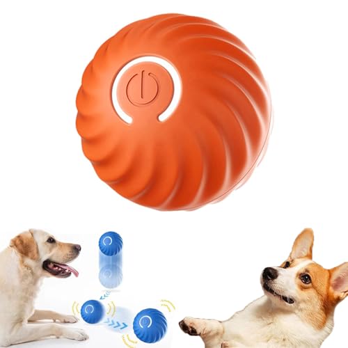 Duraspin Dog Ball, Intelligenter Springball für Hunde, Interaktives Hundespielzeug Ball, Strapazierfähiger Automatisch Rollender Hundeball mit LED-Licht für Welpen/Kleine/Mittlere Hunde (Orange) von CHENRI