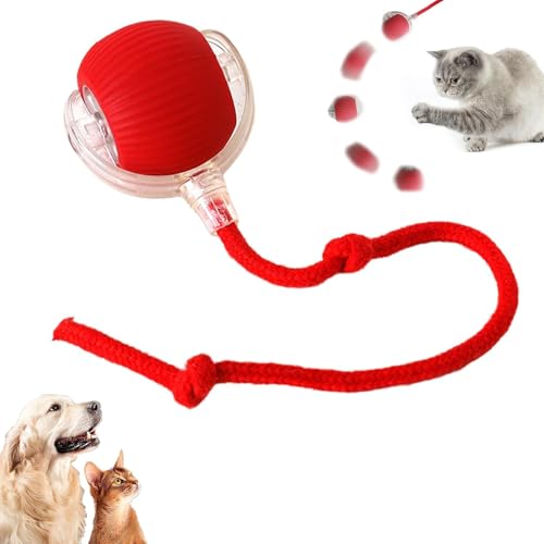 Chewie Rolling Ball, Interactive Cat Toys Rolling Ball Chewie Dog Ball, Chewie Hundeball, Interaktives Katzenspielzeug Ball mit LED-Licht, 360° Selbstdrehender beweglicher Ball für Katzen (Rot) von CHENRI