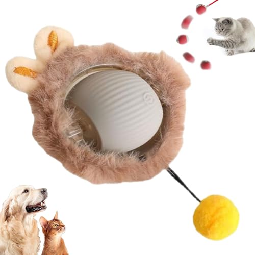 Chewie Rolling Ball, Interaktives Katzenspielzeug Rollender Ball Chewie Hundeball, Chewie Katzenball, Katzenspielzeug Elektrisch mit LED Licht, 360-Grad-Ball Selbstdrehender für Katzen, Hunde (Grau) von CHENRI