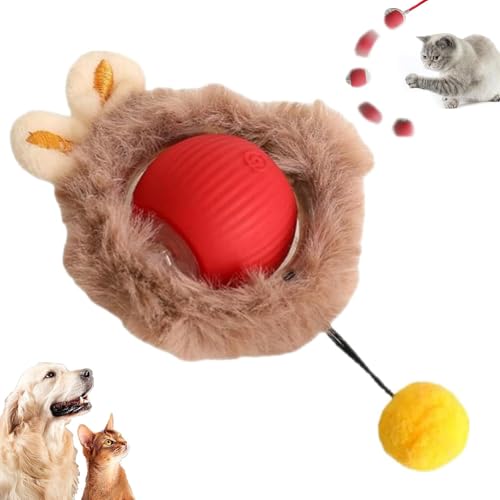 Chewie Rolling Ball, Interaktives Katzenspielzeug Rollender Ball Chewie Hundeball, Chewie Katzenball, Katzenspielzeug Elektrisch mit LED Licht, 360-Grad-Ball Selbstdrehender für Katzen, Hunde (Rot) von CHENRI