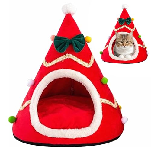 Christmas Bauble Pet Beds, Weihnachtsbaum Katzenhöhle, Weihnachten Katzenbett Katzenhaus, Weihnachten Hundebetten, Weich Weihnachtsbaum Haustierbett Hundesofa Katzensofa für Katzen Hunde (Rot, L) von CHENRI