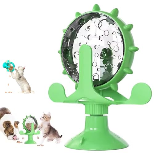 CHENRI Lallypet, Lallypet Food Spinning Windmill, Interaktives Windmühlen Katzenspielzeug, 360° drehbar Katzenspielzeug, Katzenfutterspender Spielzeug mit Saugnapf für Katzen (Grün) von CHENRI