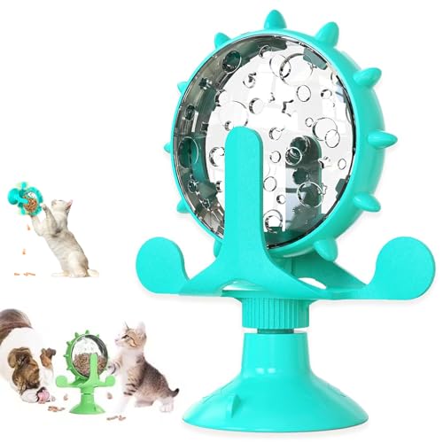 Funny Cat Windmill Turntable Food Leaker, Interaktives Windmühlen Katzenspielzeug, 360° drehbar Katzenspielzeug, Katzenfutterspender Spielzeug, Lustiges Katzenspielzeug mit Saugnapf für Katzen (Blau) von CHENRI