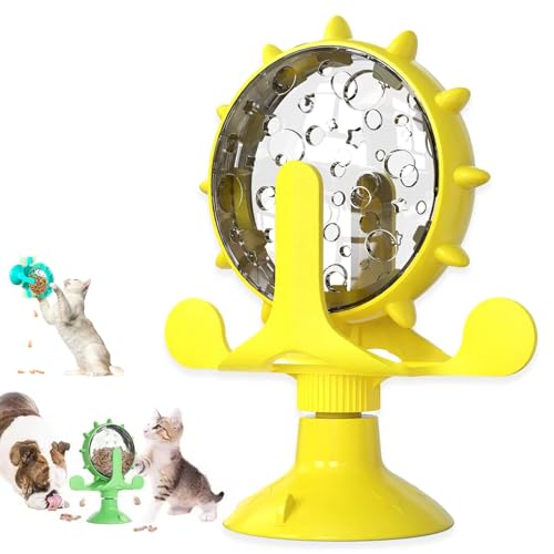 CHENRI Lallypet, Lallypet Food Spinning Windmill, Interaktives Windmühlen Katzenspielzeug, 360° drehbar Katzenspielzeug, Katzenfutterspender Spielzeug mit Saugnapf für Katzen (Gelb) von CHENRI