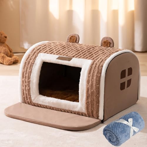 Furryhut Dog Bed, Furryhut Hundebett, Hundehöhle kleine Hunde, Weiche, kuschelige Hundehütte Hundehöhle mit Abnehmbar Kissen, Waschbare Katzenhaus, niedliche Haustierhaus für Hunde (A, L) von CHENRI