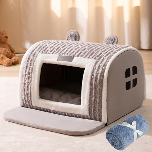 Furryhut Dog Bed, Furryhut Hundebett, Hundehöhle kleine Hunde, Weiche, kuschelige Hundehütte Hundehöhle mit Abnehmbar Kissen, Waschbare Katzenhaus, niedliche Haustierhaus für Hunde (B, L) von CHENRI