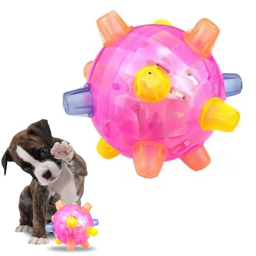 Jumping Activation Ball for Dogs and Cats, Springender Aktivierungsball für Hunde und Katzen, Interaktives Hundespielzeug Ball, Hunde Ball Spielzeug mit LED Licht, Haustierspielzeug für Hunde (Rosa) von CHENRI