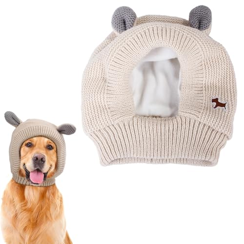 Knitted Hat for Dog, Strickmütze für Hund, Elastischer Warmer Ohrenschutz Strickmütze, Hunde Wintermütze Warme Hundemützen mit niedlichen Ohren, Weihnachten Haustier Hut für Katze Hund (Beige) von CHENRI