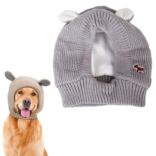 Knitted Hat for Dog, Strickmütze für Hund, Elastischer Warmer Ohrenschutz Strickmütze, Hunde Wintermütze Warme Hundemützen mit niedlichen Ohren, Weihnachten Haustier Hut für Katze Hund (Grau) von CHENRI