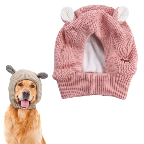 Knitted Hat for Dog, Strickmütze für Hund, Elastischer Warmer Ohrenschutz Strickmütze, Hunde Wintermütze Warme Hundemützen mit niedlichen Ohren, Weihnachten Haustier Hut für Katze Hund (Rosa) von CHENRI