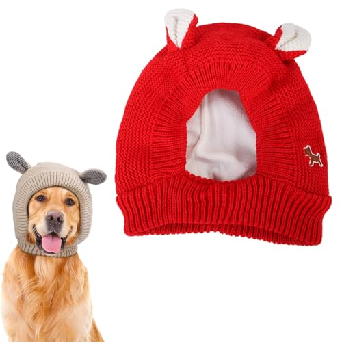 Knitted Hat for Dog, Strickmütze für Hund, Elastischer Warmer Ohrenschutz Strickmütze, Hunde Wintermütze Warme Hundemützen mit niedlichen Ohren, Weihnachten Haustier Hut für Katze Hund (Rot) von CHENRI