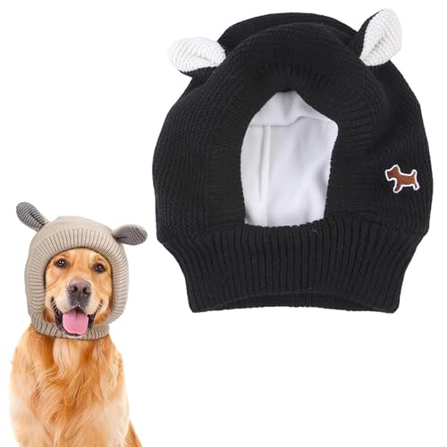 Knitted Hat for Dog, Strickmütze für Hund, Elastischer Warmer Ohrenschutz Strickmütze, Hunde Wintermütze Warme Hundemützen mit niedlichen Ohren, Weihnachten Haustier Hut für Katze Hund (Schwarz) von CHENRI