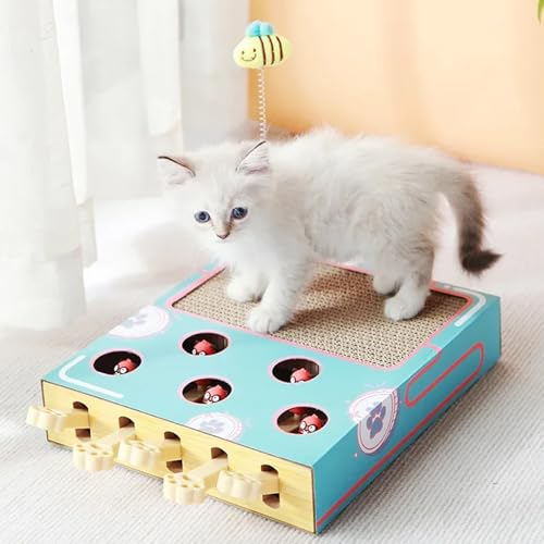 Miaofairy Cat Toy, Miaofairy Katzenspielzeug, 3 in 1 Katzenkratzer mit Katzenspielzeug und Whack a Mole Spiel, Interaktives Katzenspielzeug, Lustige Kratzbrett für Katzen von CHENRI