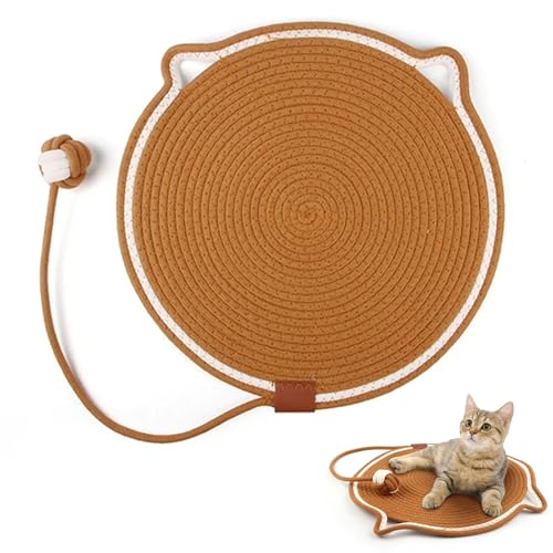 Pets Dual Scratching Pad, 2 in 1 Kratzbrett Katzen mit Katzenball Spielzeug, Baumwollseil Katze Kratzbrett, Rundes horizontales Kratzteppich Katze, Interaktives Katzenspielzeug für Katzen (Braun) von CHENRI