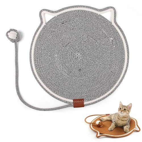 Pets Dual Scratching Pad, 2 in 1 Kratzbrett Katzen mit Katzenball Spielzeug, Baumwollseil Katze Kratzbrett, Rundes horizontales Kratzteppich Katze, Interaktives Katzenspielzeug für Katzen (Grau) von CHENRI