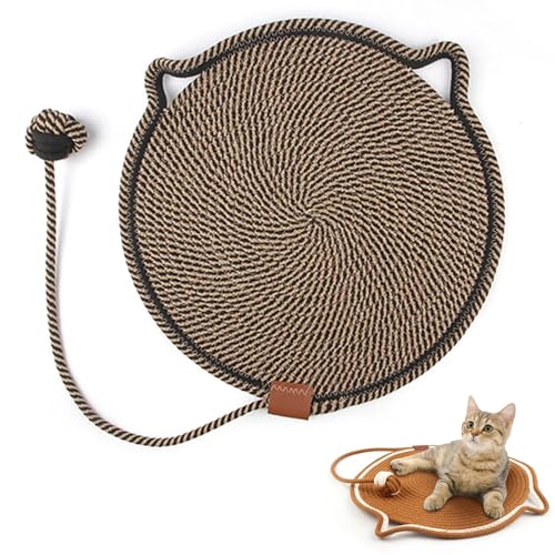 Pets Dual Scratching Pad, 2 in 1 Kratzbrett Katzen mit Katzenball Spielzeug, Baumwollseil Katze Kratzbrett, Rundes horizontales Kratzteppich Katze, Interaktives Katzenspielzeug für Katzen (Schwarz) von CHENRI