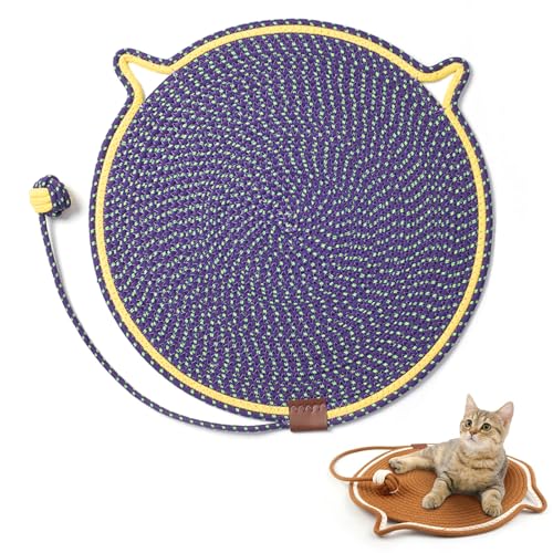 Pets Dual Scratching Pad, 2 in 1 Kratzbrett Katzen mit Katzenball Spielzeug, Baumwollseil Katze Kratzbrett, Rundes horizontales Kratzteppich Katze, Interaktives Katzenspielzeug für Katzen (Violett) von CHENRI