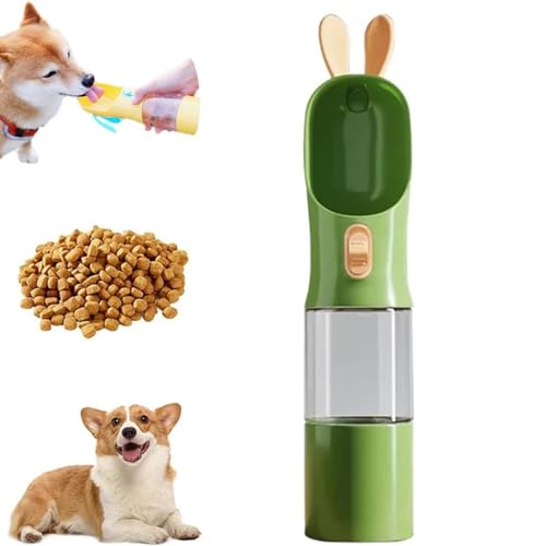 Portable Pet Drinking Water Bottle, Tragbare Haustier Trinkflasche, 2 in 1 Wasserflasche Hunde mit Futterbehälter, Auslaufsichere Hundetrinkflasche für Unterwegs, Wasserspender für Katzen (Grün, 1) von CHENRI