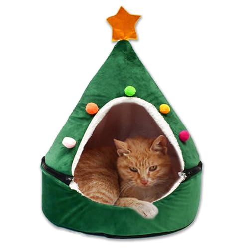 Weihnachtsbaum Katzenbett, Weihnachten Hundebetten Weich Waschbar Katzenhöhle Katzenschlafplatz, Weihnachtsbaum Hundehaus Hundeschlafsack, Hundesofa Katzensofa Haustierbett für Katzen Hunde (Grün, M) von CHENRI