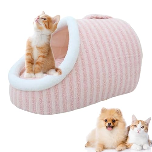 Zentric Cozy Hideaway Pet Bed, Katzenbett Hundebett Flauschig, Beruhigendes Hundebett, Plüsch Katzenbett Katzenhöhle, Katzenbett mit waschbaren Kissen, Plüsch Haustierbett für Katzen, Hunde (Rosa, M) von CHENRI