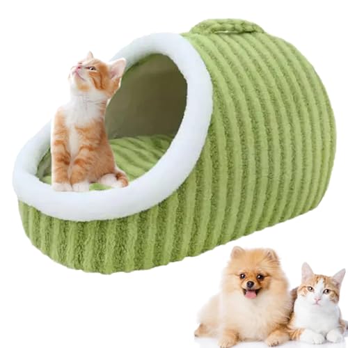 Zentric Cozy Hideaway Pet Bed, Katzenbett Hundebett Flauschig, Beruhigendes Hundebett, Plüsch Katzenbett Katzenhöhle, Katzenbett mit waschbaren Kissen, Plüsch Haustierbett für Katzen, Hunde (Grün, M) von CHENRI