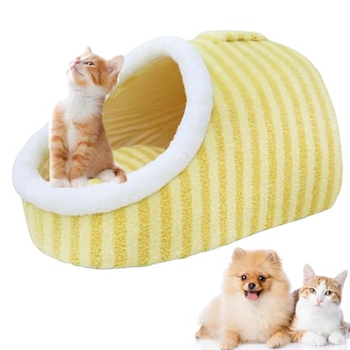 Zentric Cozy Hideaway Pet Bed, Katzenbett Hundebett Flauschig, Beruhigendes Hundebett, Plüsch Katzenbett Katzenhöhle, Katzenbett mit waschbaren Kissen, Plüsch Haustierbett für Katzen, Hunde (Gelb, L) von CHENRI