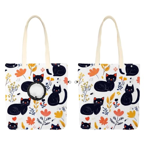 73 Katzen-Out-Tasche mit niedlichen schwarzen Katzen und Blumen (73) von CHENZZZZ