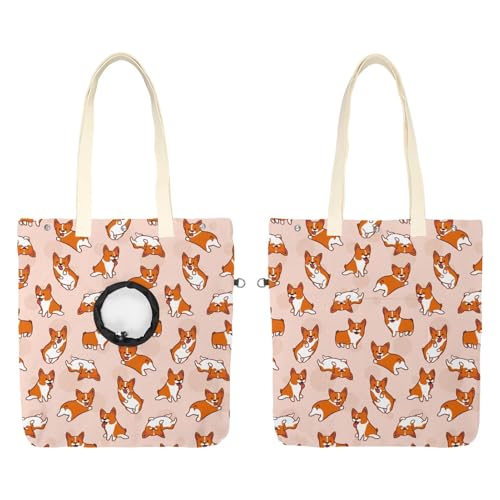 CHENZZZZ Lustige Corgi Hundetragetasche, Leinen-Schultertasche, Katzentragetasche, tragbare Kätzchen- und Welpen-Tragetasche, bequeme Tragetasche für kleine Hunde, Katzen, Haustiere, Handtasche für von CHENZZZZ