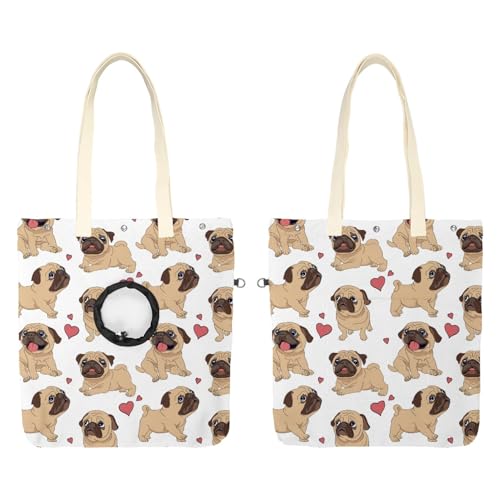 CHENZZZZ Mops Welpen Hund Haustier Canvas Schultertasche Katze Tragetasche Tragbare Kätzchen & Welpen Tote Komfort Tragetasche für kleine Hunde, Katzen, Haustiere, Handtasche für Outdoor, Einkaufen von CHENZZZZ