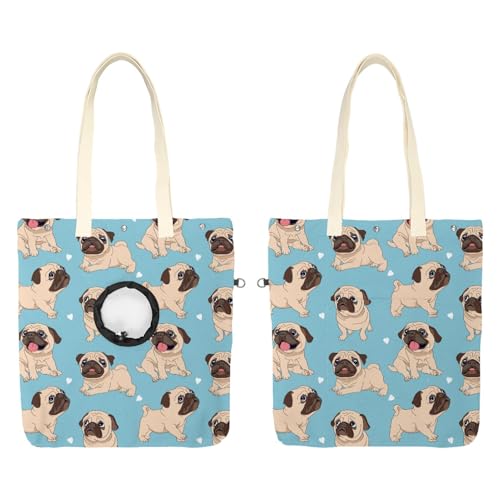 CHENZZZZ Mops Welpen Hund Haustier Schultertragetasche Canvas Schultertasche Hundetrage Tragbare Katze Kleine Tote Brusttasche von CHENZZZZ