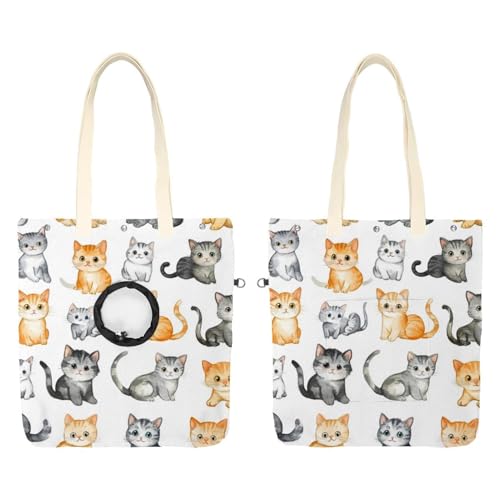 CHENZZZZ Niedliche Cartoon-Katzen (3) Haustier-Schultertasche aus Segeltuch, niedliche Katzentragetasche, Handtasche, tragbare Tragetasche für kleine Tiere, Outdoor-Reisen von CHENZZZZ