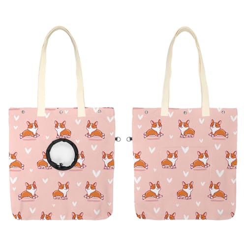 CHENZZZZ Rosa Cartoon Corgi Haustier Schultertragetasche Canvas Schultertasche Hundetrage Tragbare Katze Kleine Tote Brusttasche von CHENZZZZ