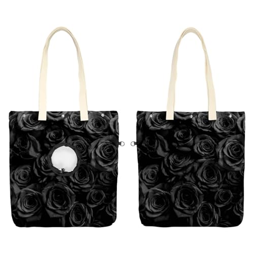 CHENZZZZ Show Head Pet Canvas Umhängetasche Black Roses Pet Out Bag Outcrop Pet Out Umhängetasche von CHENZZZZ