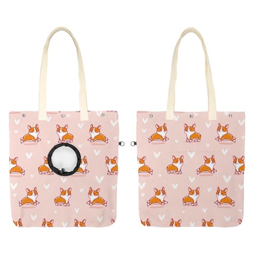 CHENZZZZ Süße Corgi Hundetragetasche, rosa Hintergrund, Haustier-Schultertasche, Tragetasche, Tragetasche, tragbare Katze, kleine Tragetasche von CHENZZZZ