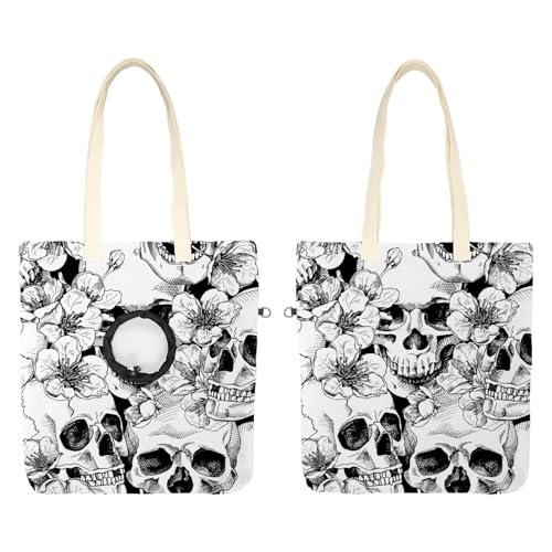 CHENZZZZ Vintage Totenkopf und Blumen Kirsche Haustier Schultertragetasche Canvas Schultertasche Hundetrage Tragbare Katze Kleine Tote Brusttasche von CHENZZZZ