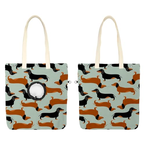 CHENZZZZ Wiener Dackel Hund Haustier Schultertasche Tragetasche Canvas Schultertasche Hundetrage Tragbare Katze Kleine Tote Brusttasche von CHENZZZZ