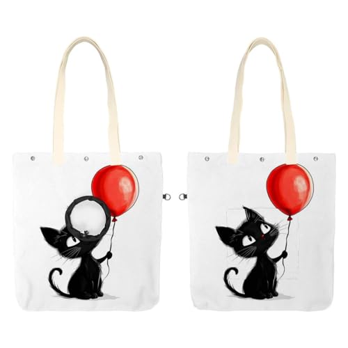 Cartoon schwarze Katze mit rotem Ballon (3) Haustier Canvas Schultertasche Katzentragetasche Tragbare Kätzchen & Welpen Tote Komfort Tragetasche für kleine Haustiere von CHENZZZZ