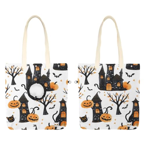 Castle Pumpkins Cat 1 Haustier-Schulter-Tragetasche, Canvas-Umhängetasche, Hundetragetasche, tragbare Katze, kleine Tragetasche, Brusttasche von CHENZZZZ