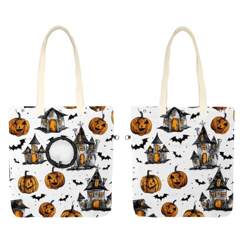 Castle Pumpkins Cat 2 Haustier-Tragetasche, Leinen-Schultertasche, tragbare Kätzchen- und Welpen-Tragetasche, bequeme Tragetasche für kleine Haustiere von CHENZZZZ