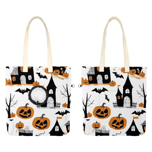 Castle Pumpkins Cat 3 Haustier-Tragetasche, Leinen-Schultertasche, tragbare Kätzchen- und Welpen-Tragetasche, bequeme Tragetasche für kleine Haustiere von CHENZZZZ